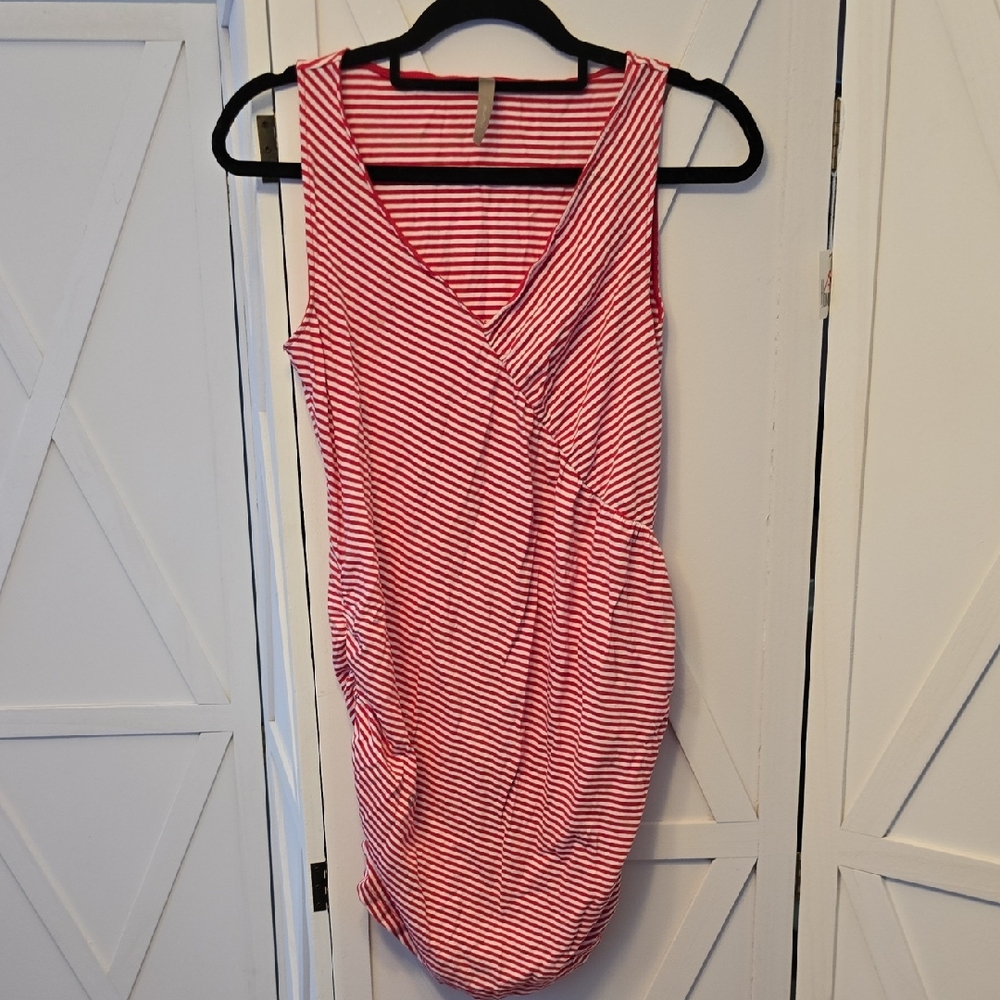 Thyme Maternity Red and White Striped Tunic